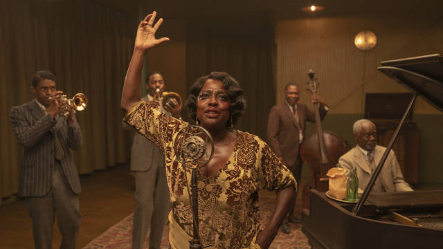 <p>This image released by Netflix shows Chadwick Boseman, from left, Colman Domingo, Viola Davis, Michael Potts and Glynn Turman in ‘Ma Rainey’s Black Bottom.’</p>
<p>AP photo</p>
