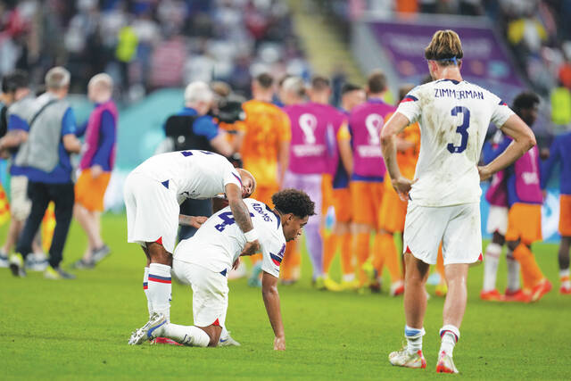 129145816_web1_129145816-4651a999b36749e2a451a38b88510c55
U.S. players react at the end of the World Cup round of 16 match between the Netherlands and the United States, at the Khalifa International Stadium in Doha, Qatar, on Saturday.
AP photo