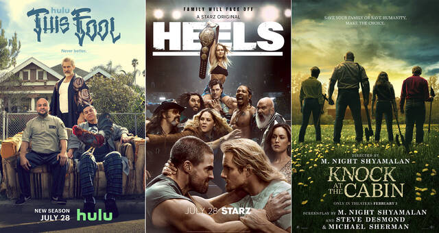 129844313_web1_129844313-84f862141d3248cfb078cb0d5f7faad9
This combination of photos show promotional art for the second season of This Fool, premiering July 28 on Hulu, left, season two of Heels, premiering July 28 on Starz, center, and Knock at the Cabin, a film streaming July 25 on Prime Video.
AP photo