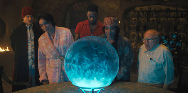 129861026_web1_AP23206635710178
This image released by Disney Enterprises shows, from left, Owen Wilson, Rosario Dawson, LaKeith Stanfield, Tiffany Haddish and Danny DeVito in a scene from Haunted Mansion.
Disney Enterprises via AP