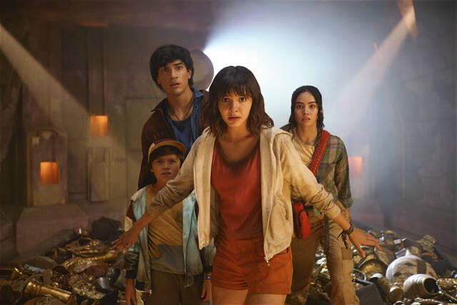 131605469_web1_131605469-1b1f937cd2c64f1c85615bf6e410d801
This image released by Paramount+ shows Acston Luca Porto, Jacob Rodriguez, Samantha Lorraine and Mariana Garzón Toro in a scene from Dora and the Search for Sol Dorado.
Pablo Arellano Spataro/Nickelodeon/Paramount+ via AP