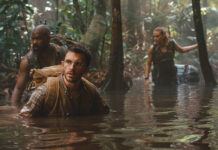 
			
				                                This image released by Universal Pictures and Amblin Entertainment shows, from left, Bechir Sylvain, Jonathan Bailey, and Scarlett Johansson in a scene from ‘Jurassic World Rebirth.’
                                 Jasin Boland/Universal Pictures and Amblin Entertainment via AP

			
		