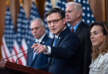
			
				                                Speaker of the House Mike Johnson, R-La., and the House GOP leadership deliver the Republican message on the government shutdown, now in its ninth day, during a news conference at the Capitol in Washington on Thursday.
                                 AP Photo

			
		