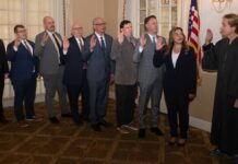Judges, lawyers elect bar leaders for a 2026-27
Shown from left are: Atty. Zachary J.C. Watkins, Atty. Joshua J. Perry, Atty. Anthony Cardone, Atty. Philip Gelso, Atty. Samuel A. Falcone, Atty. Joseph Burke III, Atty. C. David Pedri, Atty. Qiana Murphy Lehman, and President Judge Emeritus Correale F. Stevens.