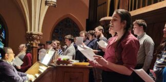 
			
				                                With their director, Rob Yenkowski, at the organ, members of the Cantores Christi Regis group lead the singing from the choir loft in St. Nicholas Church during a Taize prayer service on Monday evening. They will lead additional services at other churches through the Lenten season.
                                 Mary Therese Biebel | Times Leader

			
		
