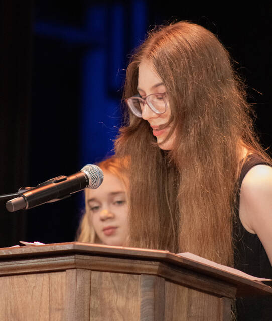 <p>Annaleia Rose, from Greater Nanticoke Area High School, talked about being a member of The River Readers team. Their project involved supplying books to children.</p>
<p>Amber Jones | For Times Leader</p>